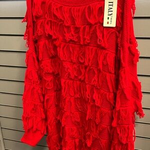 NWT Red Fringe Knit Sweater